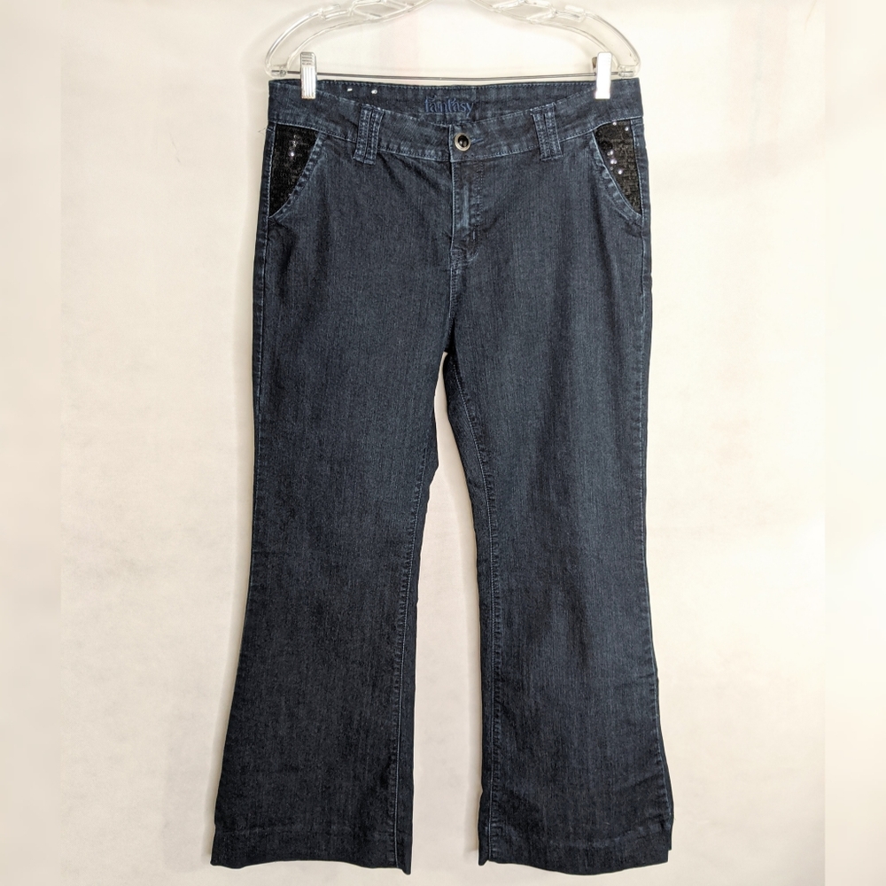 Dark Wash  Jeans Flare With Black Sequins 12